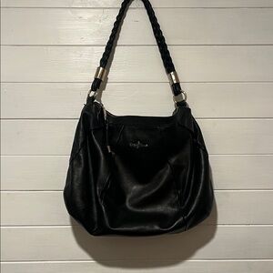 Cole Haan Black Braided-Handle Leather Shoulder Bag